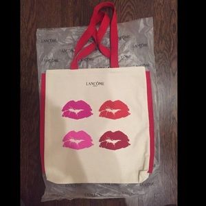 Lancome Makeup Pink Red Lips Print Canvas Tote Bag